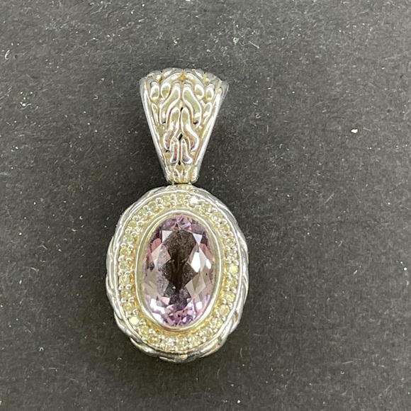 Rare Elegant John Hardy 2.08 ct Smokey Quartz, Silver and Diamond Pendant - Picture 2 of 5